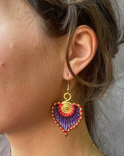 Macrame Leaf Earrings: Maroon