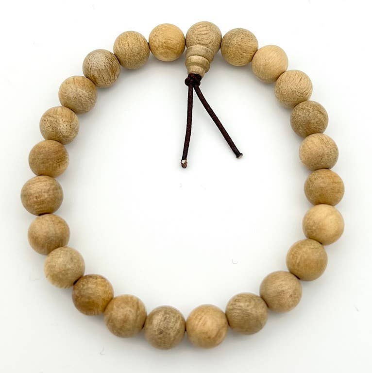 Large Size Camphor Wood Beaded Bracelet - Wrist Mala - 10mm