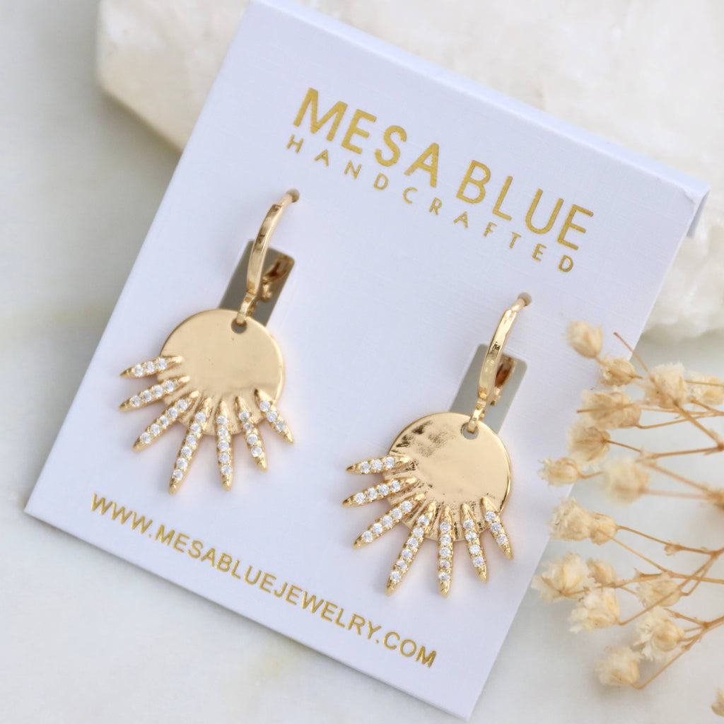 CZ  Pave Starburst Huggie Hoop Earrings