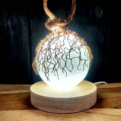 USB LED Lamp Copper Wire Entwined Bonsai Tree on Selenite