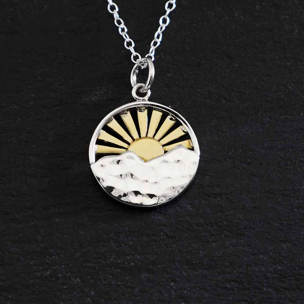 Silver Mountain with Bronze Sun Rays Necklace