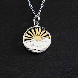 Silver Mountain with Bronze Sun Rays Necklace