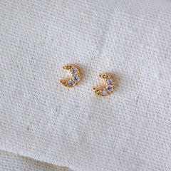 Mini CZ Moon Stud Earrings