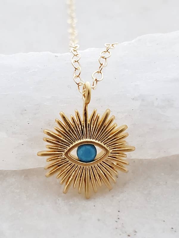 Gold Sunburst Evil Eye Necklace