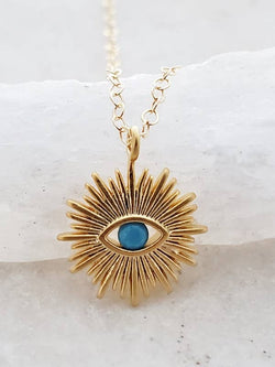 Gold Sunburst Evil Eye Necklace