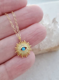 Gold Sunburst Evil Eye Necklace