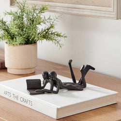 Brown Iron Abstract Couple Reading Book Together Sculpture