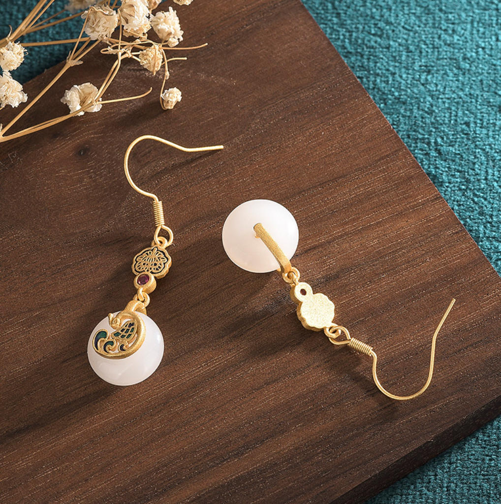 Lux Golden Phoenix Jade Earrings