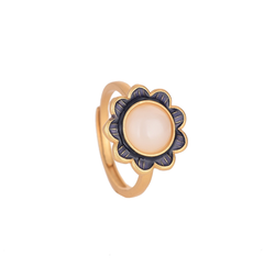 Jade Flower Asian Style Open Ring
