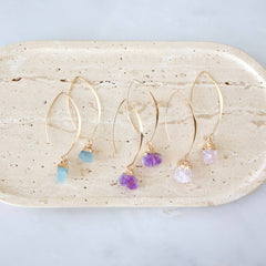 Amethyst, Apatite, Rose Quartz Nugget Drop Earrings 