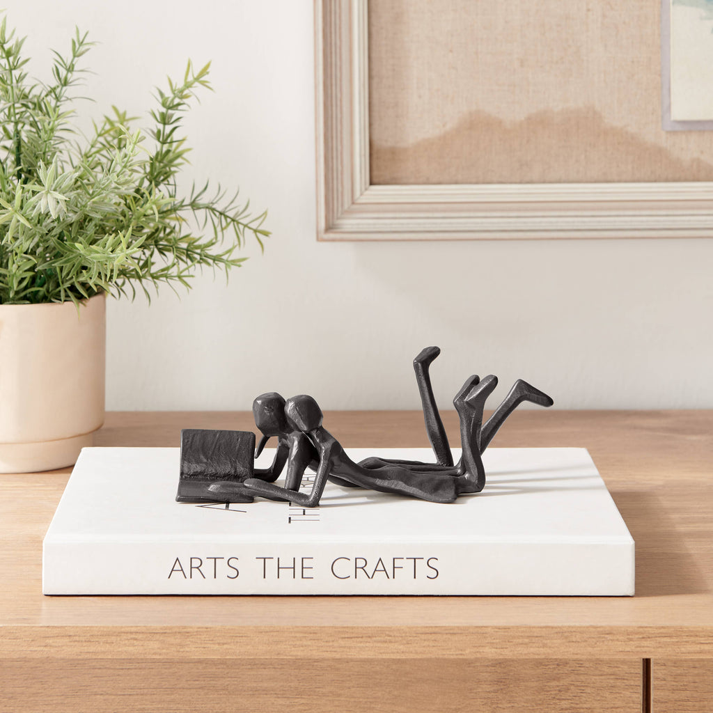 Brown Iron Abstract Couple Reading Book Together Sculpture