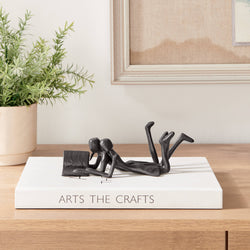 Brown Iron Abstract Couple Reading Book Together Sculpture