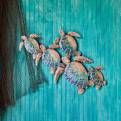 Sea Turtle Wall Decor Group Of Five, w/ Capiz, Outdoor Safe