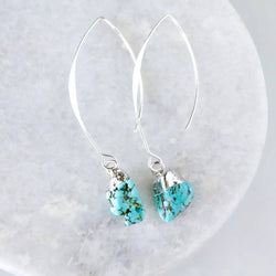 Turquoise Nugget Drop Earrings, Silver