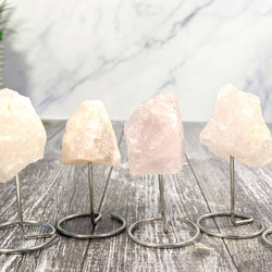 Mini Rose Quartz on Silver Metal Base - Rose Quartz Décor