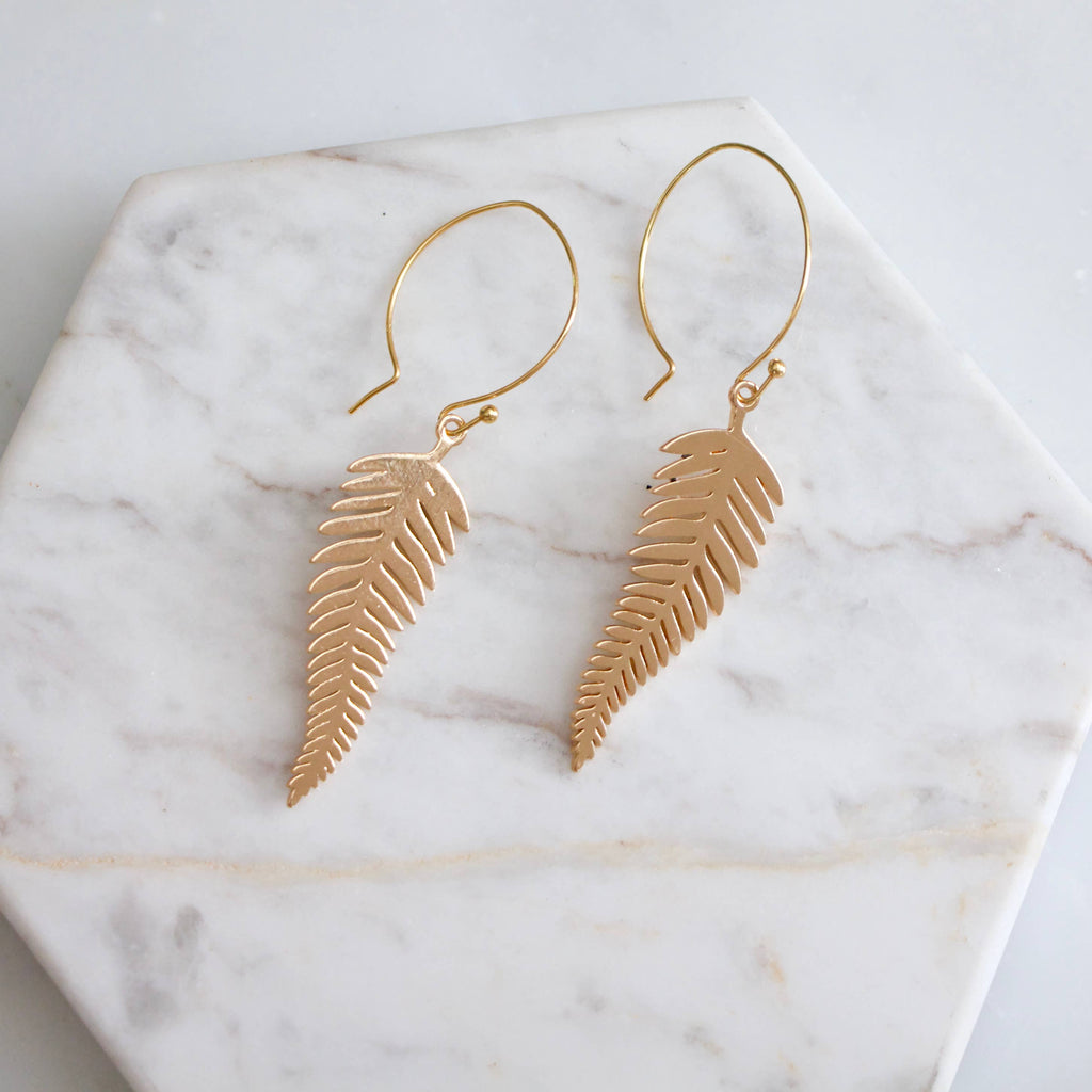 Gold Fern Leaf Hoop Earrings