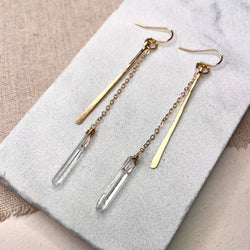 Hammered Stick and Quartz Earrings