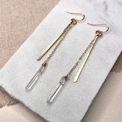 Hammered Stick and Quartz Earrings