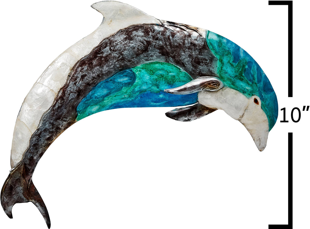 Blue Gem Dolphin Wall Art - Metal & Capiz