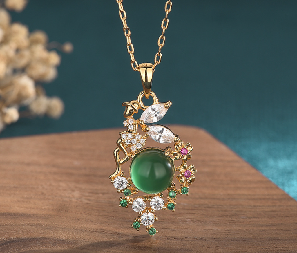 Crystal Flowers Jade Necklace
