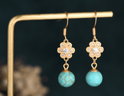 Turquoise with Crystal Flowers Earrings