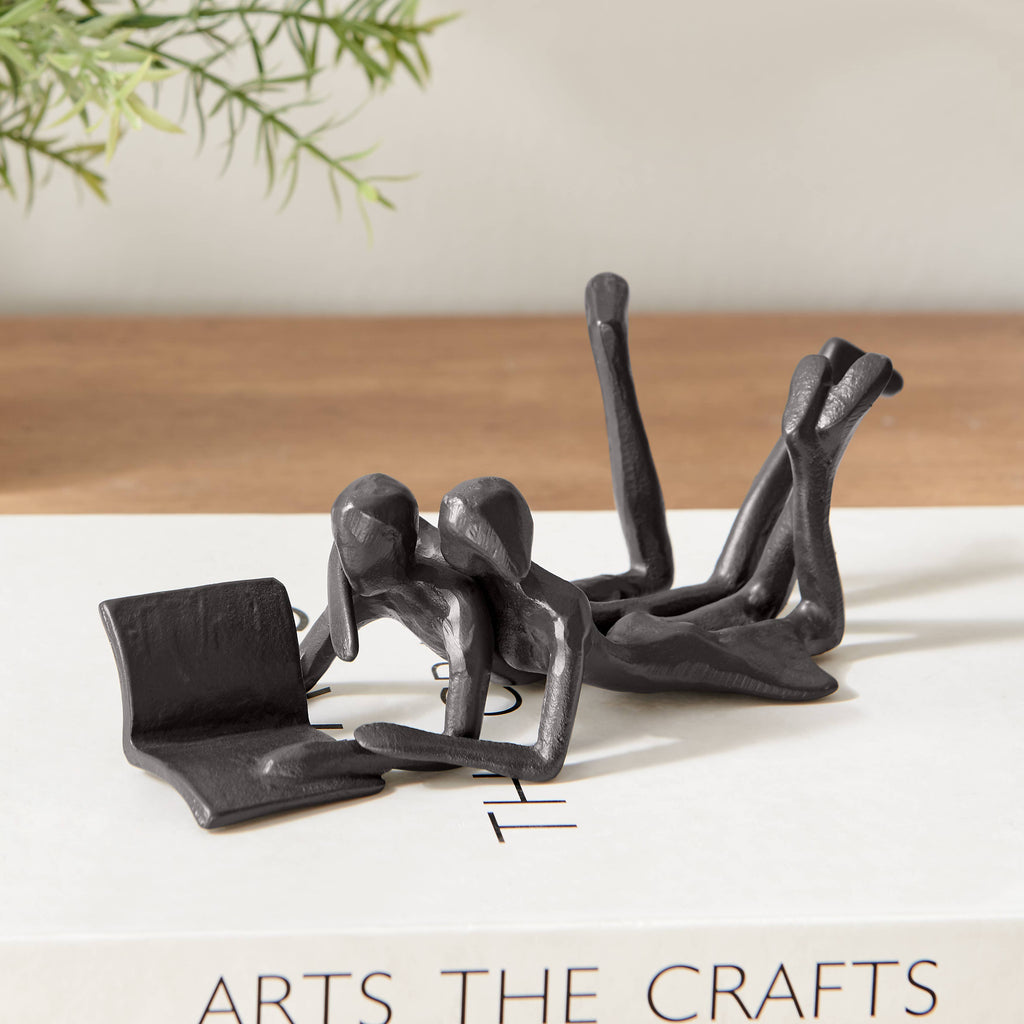 Brown Iron Abstract Couple Reading Book Together Sculpture