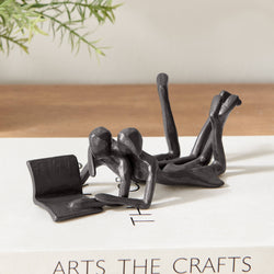 Brown Iron Abstract Couple Reading Book Together Sculpture