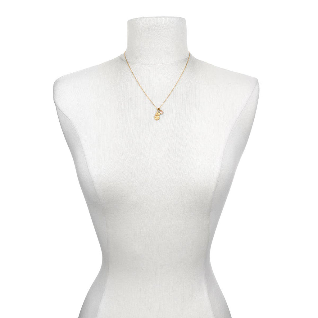 Lakshmi Good Fortune Necklace - rose quartz, gold, Lakshmi