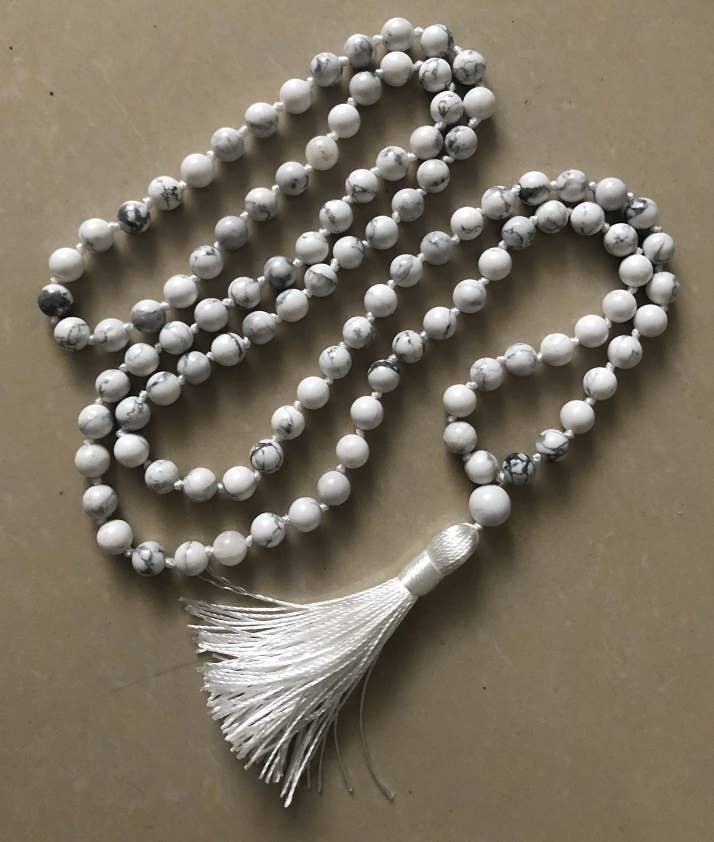 Howlite Knotted 108 Bead Mala - Prayer Beads - 8mm