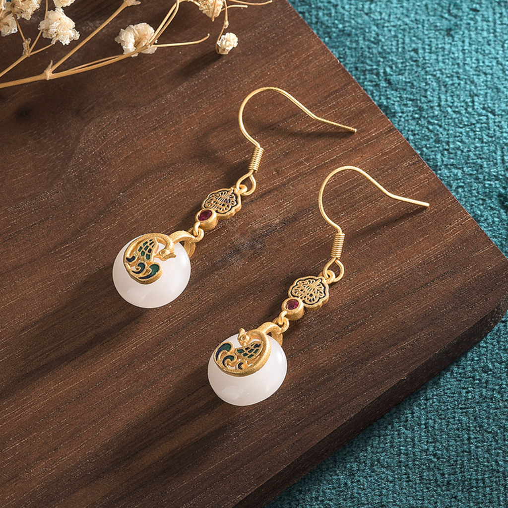 Lux Golden Phoenix Jade Earrings