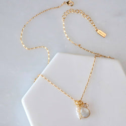 CZ, Moonstone, Freshwater Pearl, Charm Toggle Necklace