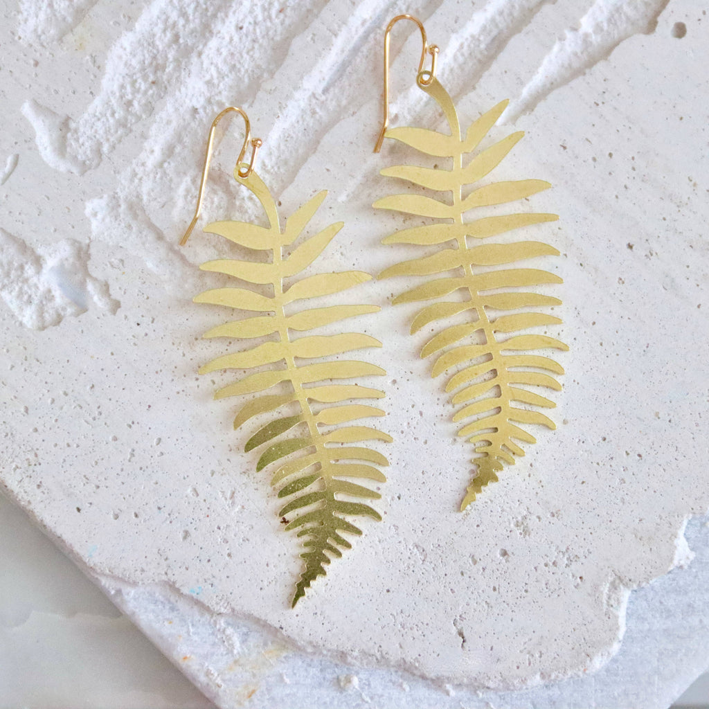 Brass Fern Leaf Earrings: Silver