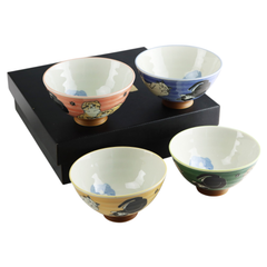 4 Piece Rice Bowl Gift Set Playful Neko Cats JP (1/12)