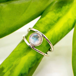 Sterling Silver Open Band Stone Ring: Moonstone, Labradorite: Moonstone / 6