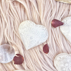 Etched Selenite Heart Crystal 