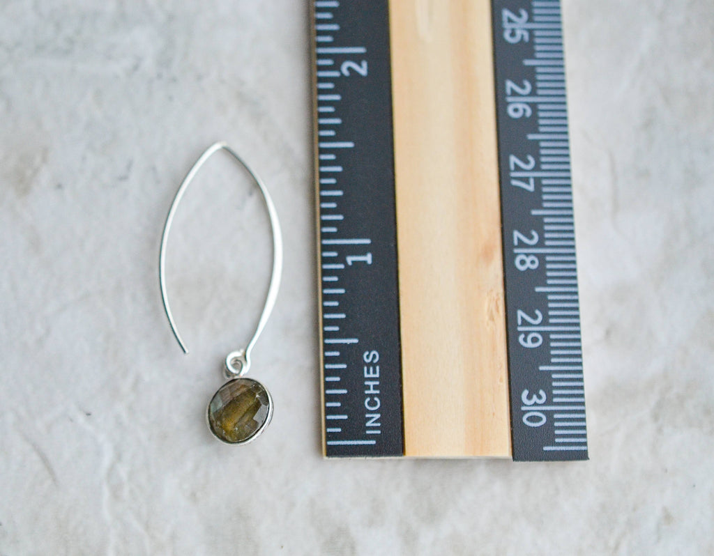 Silver Medium Marquis Round Gemstone Earrings - Labradorite