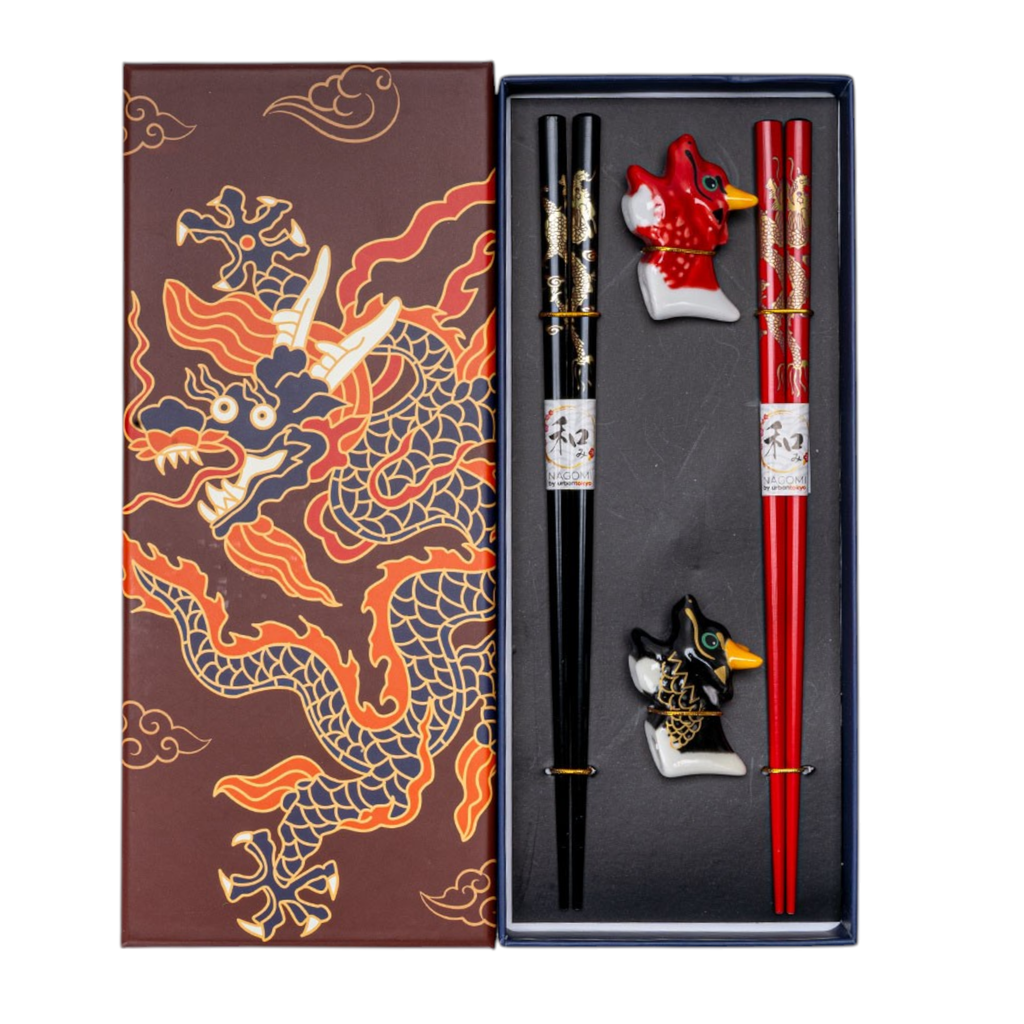 Oriental Dragon 2 Pair Chopsticks and Chopsticks Rests Gift Set (1/80)