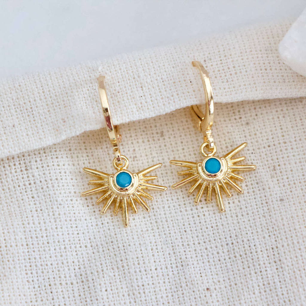 Turquoise Starburst Huggie Earrings  