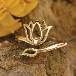 Sterling Silver or Bronze Adjustable Lotus Design Ring