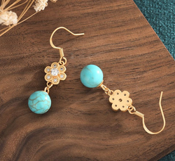 Turquoise with Crystal Flowers Earrings