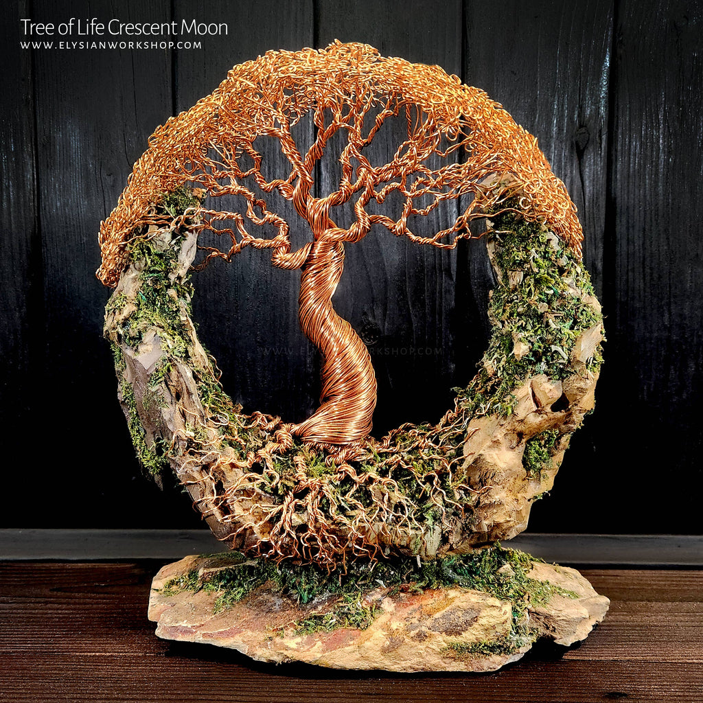 Tree of Life Crescent Moon Copper Wire on Ohko Stone