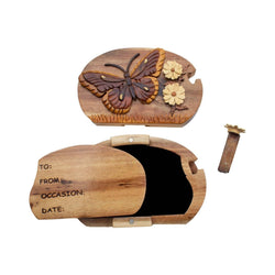 Butterfly and Daisies - Hand Carved Keepsake Gift Box