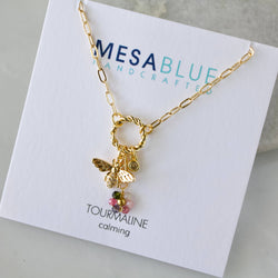 Tourmaline Flower CZ Queen Bee Charm Necklace  