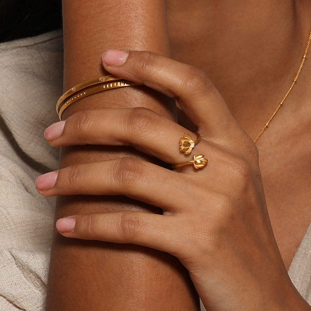 Double lotus open ring