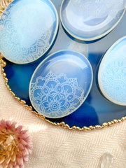 Etched Opalite Crystal Worry Stone - Assorted Mandalas