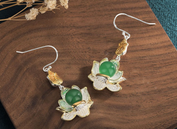 Silver and Jade Lotus Earrings