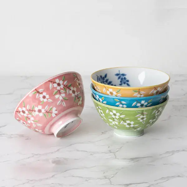 4 Piece Rice Bowl Gift Set Haruzakura Design Assorted Color