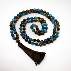 Apatite & Tiger's Eye Knotted 108 Bead Mala - 8mm