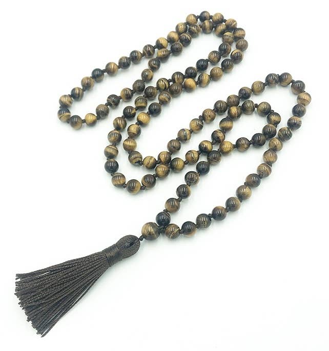 Tiger's Eye Knotted 108 Bead Mala - Prayer Beads - 8mm