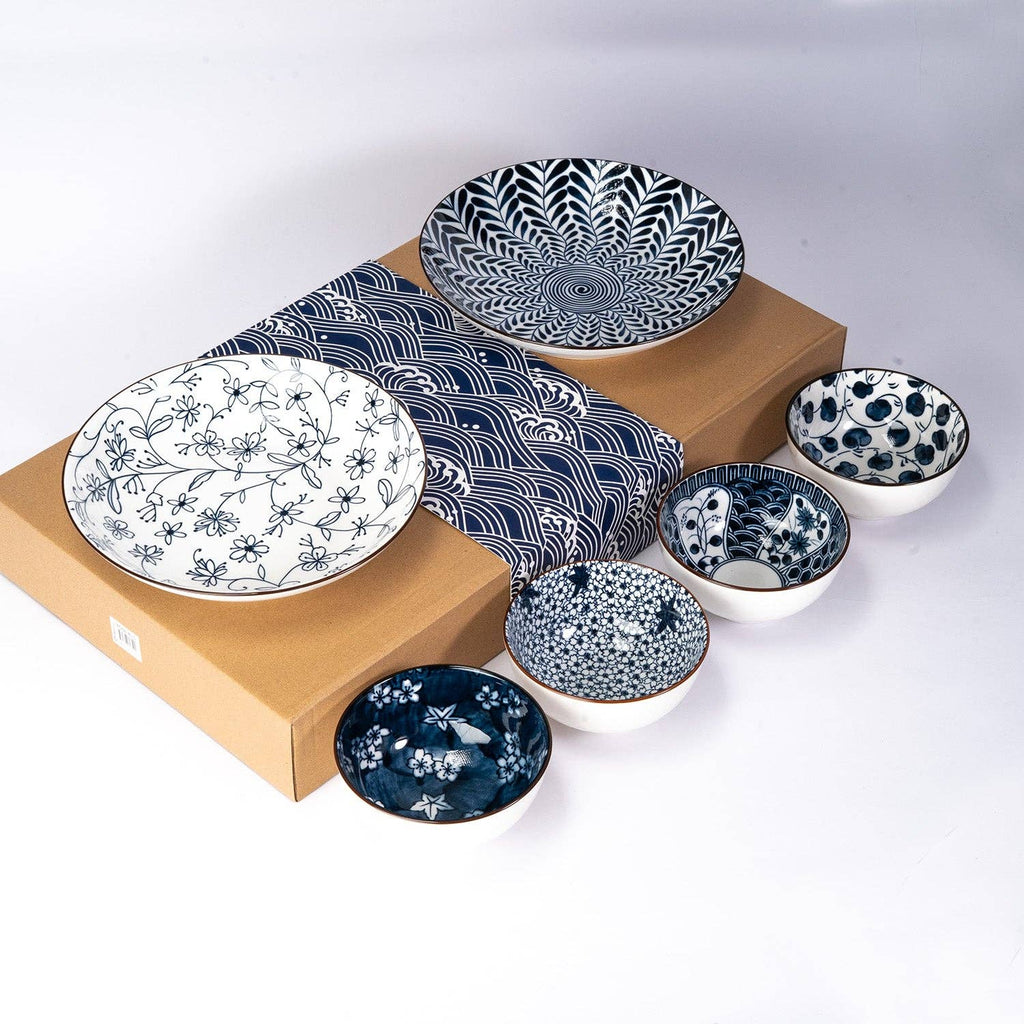 Nippon Blue Set of 6 Bowls and Plate Set In Gift Box (1/12)